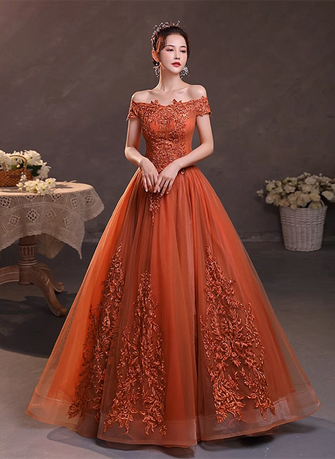 Off Shoulder Tulle with Lace Sweetheart Long Formal Dress, Sweet 16 Dresses