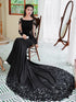 Black Mermaid Long Sleeves with Lace Wedding Party Dress, Black Mermaid Prom Dress