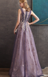 A-line Purple Tulle with Lace Applique Long Formal Dress, Purple Bridesmaid Dress