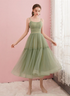 Cute Tea Length Tulle Straps Party Dress, A-line Tulle Formal Dress Evening Dress