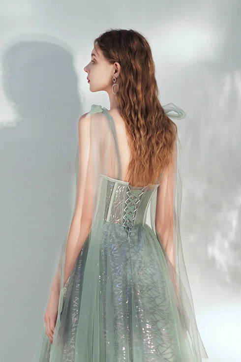 Lovey Green Tulle Short Prom Dress with Sequins, A-Line Homecoming Dress Formal Dress