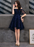 Navy Blue Lace High Low Party Dress Homecoming Dress, Navy Blue Prom Dress