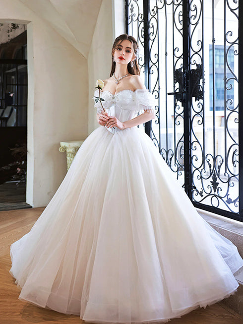 White Off Shoulder Sweetheart Beaded Long Party Dress, White Formal Dress