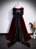 Wine Red Velvet Off Shoulder Party Dress with Bow, Wine Red Velvet Long Prom Dress