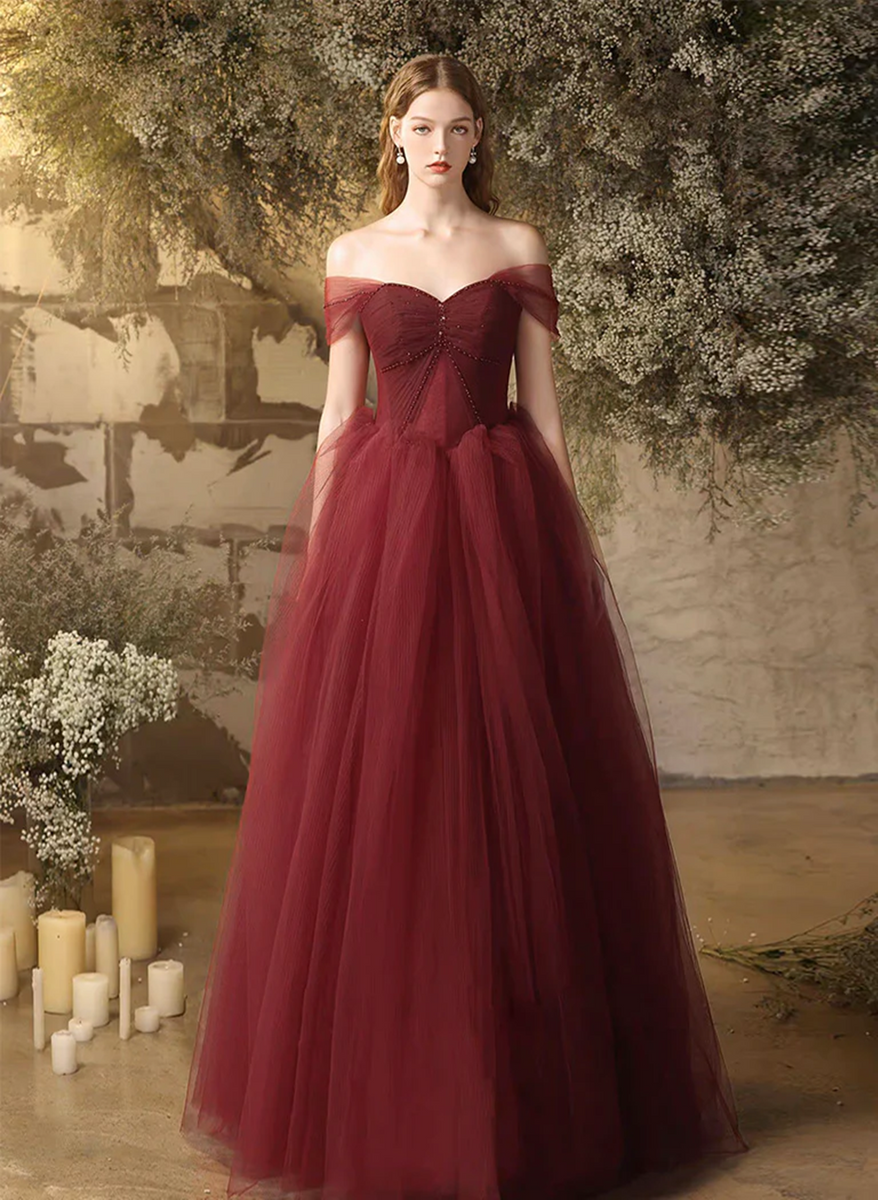 Wine Red Annual Meeting Dress Sleeveless One-shoulder Solid Color Small Tail