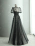 Black Round Neckline Tulle A-line Party Dress, Black Tulle Evning Dress Prom Dress