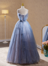 Light Blue Tulle Beaded Long Formal Dress, Light Blue Shiny Tulle Evening Dress Prom Dress