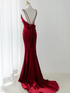 Wine Red Straps Low Back Mermaid Long Party Dress, Wine Red Evening Dress