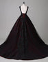 Black and Red Backless Tulle Long Formal Gown, Black and Red Long Prom Dress