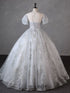 Grey Short Sleeves Tulle Ball Gown Prom Dress, Grey Ball Gown Sweet 16 Dress