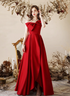 Red Satin Long Party Dress with Leg Slit, Red Satin Prom Dress Formal Dress