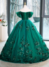 Beautiful Green Off Shoulder Party Dress with Flowers, Green Sweet 16 Dress