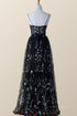 Black Floral Tulle A-line V-neckline Long Prom Dress, Black Evening Dress Party Dress