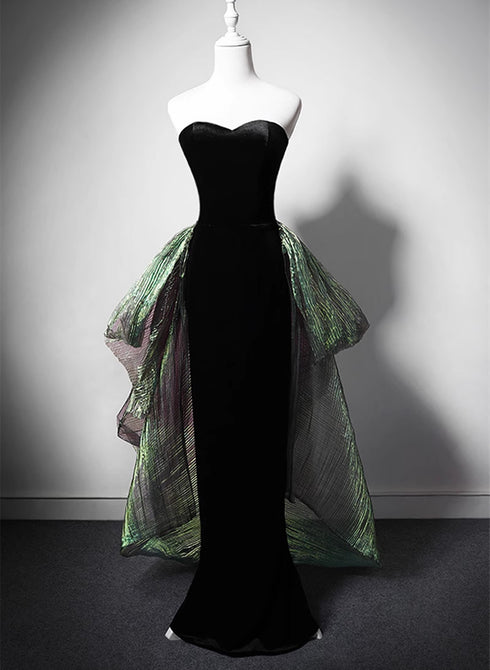 Black Mermaid Velvet Sweetheart Long Party Dress, Black Evening Dress Prom Dress