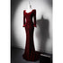 Wine Red Velvet Long Sleeves Mermaid Long Prom Dress, Wine Red Evening Dress