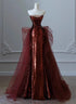 Wine Red Sequins and Tulle Long Formal Dress, Wine Red Prom Dress