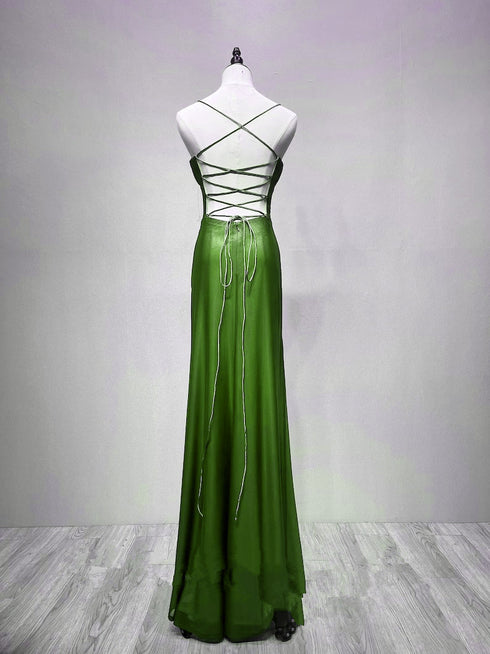 Green Straps Lace-up Formal Dress Evening Dress, Green Spandex Prom Dress