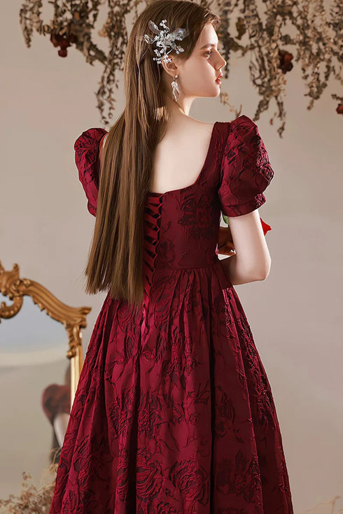 Wine Red Sweetheart Floral A-line Prom Dress, Wine Red Evening Dress Party Dress