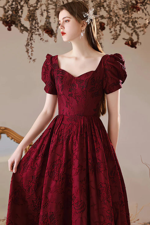 Wine Red Sweetheart Floral A-line Prom Dress, Wine Red Evening Dress Party Dress