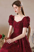 Wine Red Sweetheart Floral A-line Prom Dress, Wine Red Evening Dress Party Dress