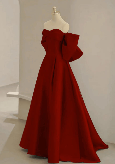 Wine Red Satin Long Prom Dress Party Dress, A-line Wine Red Evening Dress