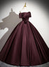 Maroon Off Shoulder Satin Long Party Dress, Satin Evening Dress Formal Dress