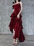 Wine Red High Low Straps Homecoming Dress Party Dress, Wine Red Prom Dress