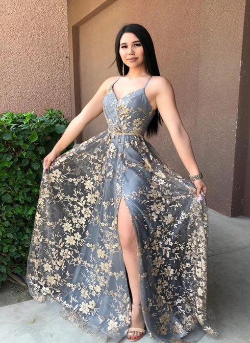 Charming A-line Long Low Back Prom Dress, Floor Length Party Dress