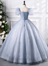 Glam Tulle Floor Length Prom Dress, Beautiful Short Sleeves Sweet 16 Dress