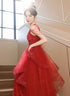 Chic Red Tulle Halter A-Line Long Evening Dress, Tulle Prom Dress Party Dress