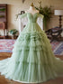 Green Tulle Sweetheart Long Formal Gown, Green Tulle Sweet 16 Dress