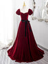 Lovely Wine Red Velvet Short Sleeves Formal Dress, Wine Red Velvet Prom Dress