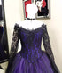 Black and Purple Long Sleeves Lace Sweet 16 Dress, Black and Purple Tulle Prom Dress