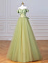 Green Sweetheart Off Shoulder Tulle A-line Straps Party Dress, Green Tulle Prom Dress