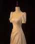 Ivory Satin A-line Simple Wedding Party Dress, Ivory Satin Prom Dress