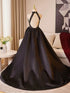 Black Satin Haler Open Back Long Prom Dress, Black Satin Party Dress