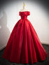 Red Satin Off Shoulder Lace-up Long Formal Dress, Red Satin Prom Dress