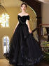 Black Sweetheart Tulle and Velvet Long Party Dress,Black Short Sleeves Prom Dress