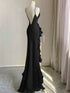 Black Mermaid Round Neckline Low Back Party Dress, Black High Low Prom Dress