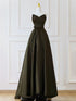 Green Satin V-neckline A-line Floor Length Party Dress, Green Satin Prom Dress