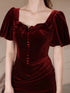 Wine Red Mermaid Short Sleeves Long Formal Dress, Wine Red Velvet Party Dress