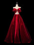 Wine Red Velvet A-line Off Shoulder Party Dress, Wine Red Velvet Long Prom Dress