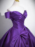 Purple Satin Off Shoulder Sweetheart Floor Length Prom Dress, Purple Satin Evening Dress