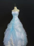 Light Blue Sweetheart Straps Beaded Long Prom Dress, Light Blue Floor Length Evening Dress