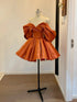 Orange Satin Knee Length Sweetheart Party Dress, Off Shoulder Satin Homecoming Dress