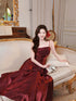 Wine Red Satin Mermaid Long Evening Dress, Wine Red Strps Formal Dress Prom Dress