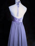 Purple Chiffon And Satin Halter Long Party Dress, A-Line Purple Floor Length Prom Dress