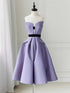 A-Line Light Purple Satin Knee Length Prom Dress, Light Purple Satin Homecoming Dress