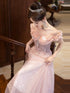 Pink Off Shoulder Beaded A-line Tulle Party Dress, Pink Tulle Prom Dress