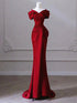Wine Red Mermaid Satin Off Shoulder Party Dress, Wine Red Satin Prom Dress